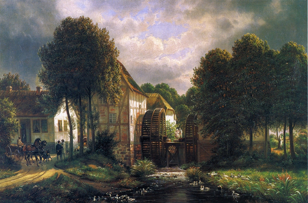 Swedish Mill, vintage artwork by Ferdinand Richardt, A3 (16x12") Poster Print
