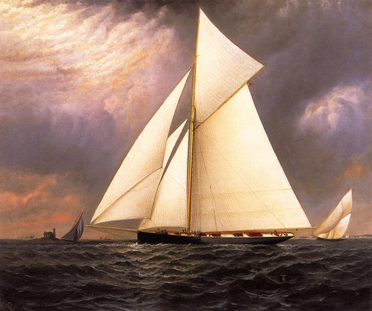 The Seawanhaka Corinthian Yacht Club Cutter 'Bedouin' off Execution Rocks Lighthouse, vintage artwork by Elisha Taylor Baker, 12x8" (A4) Poster