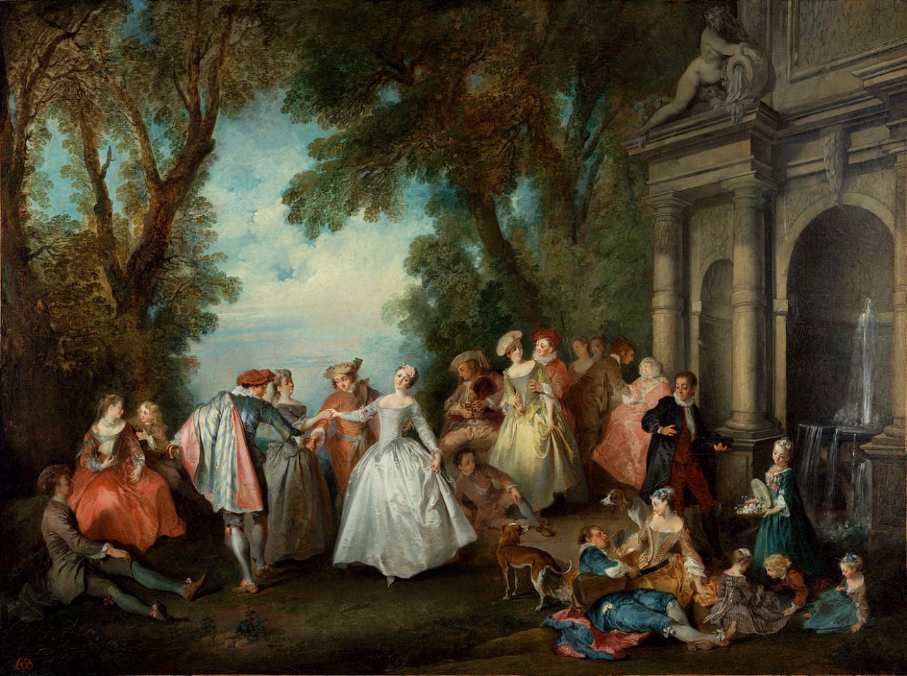 Dance before a Fountain, vintage artwork by Nicolas Lancret, 12x8" (A4) Poster