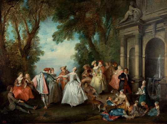 Dance before a Fountain, vintage artwork by Nicolas Lancret, 12x8" (A4) Poster