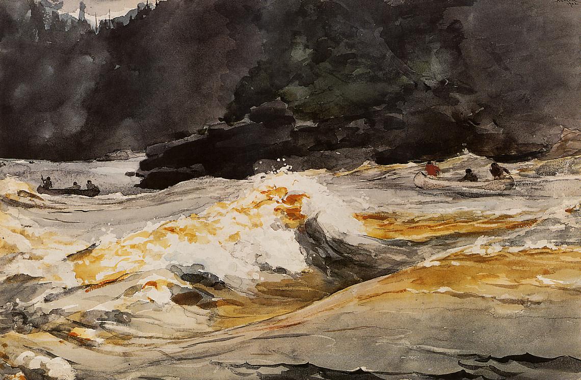 Canoes in Rapids, Saguenay River, vintage artwork by Winslow Homer, 12x8" (A4) Poster