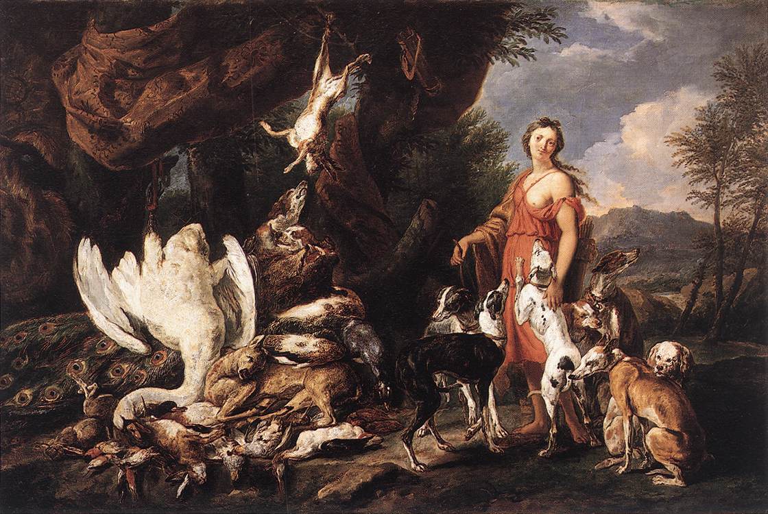 Diana and her Hunting Dogs beside a Kill, vintage artwork by Jan Fyt, 12x8" (A4) Poster