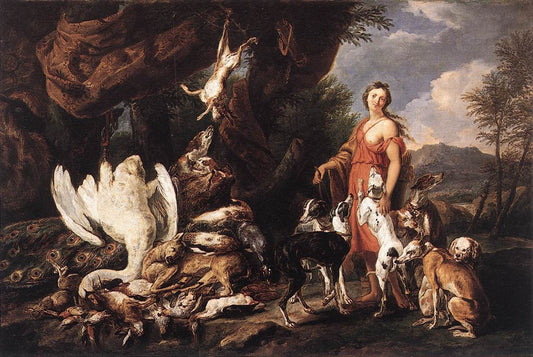 Diana and her Hunting Dogs beside a Kill, vintage artwork by Jan Fyt, 12x8" (A4) Poster