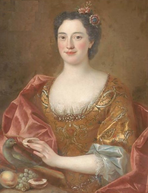 Portrait of a Lady Feeding Fruit to a Parrot, vintage artwork by Follower of Georg Desmarees, 12x8" (A4) Poster
