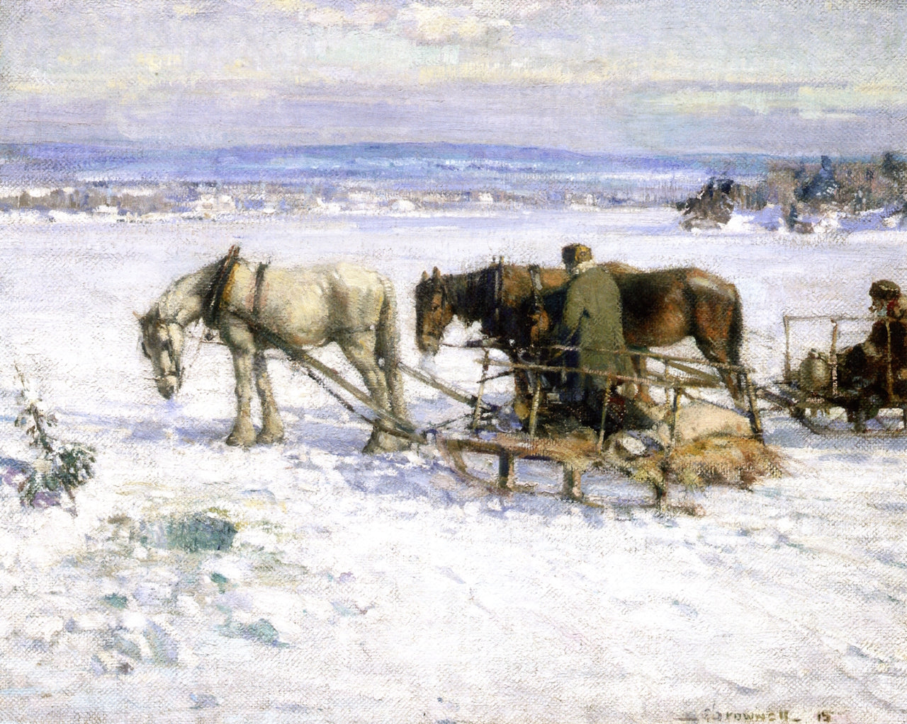 Ice Fishing in the Gatineau Hills, vintage artwork by Peleg Franklin Brownell, 12x8" (A4) Poster