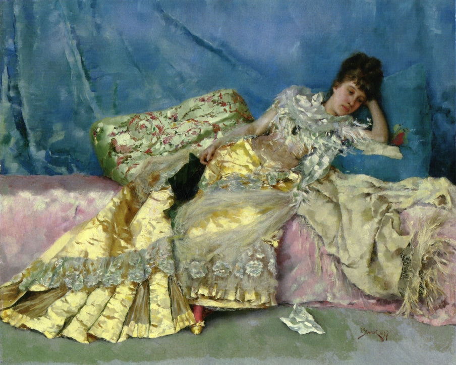 Lady on a Pink Divan, vintage artwork by Julius LeBlanc Stewart, 12x8" (A4) Poster
