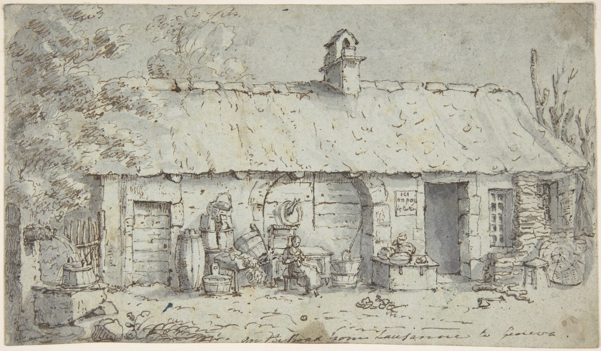 Cottage on the Road from Lausanne to Geneva, vintage artwork by Attributed to Joseph Farington, R.A., 12x8" (A4) Poster