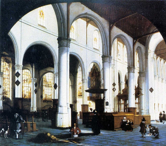 Interior of Sint Janskerk, vintage artwork by Hendrick Cornelisz van Vliet, 12x8" (A4) Poster