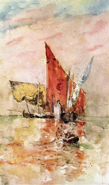 Red Sail, Venice, vintage artwork by Frank Duveneck, 12x8" (A4) Poster