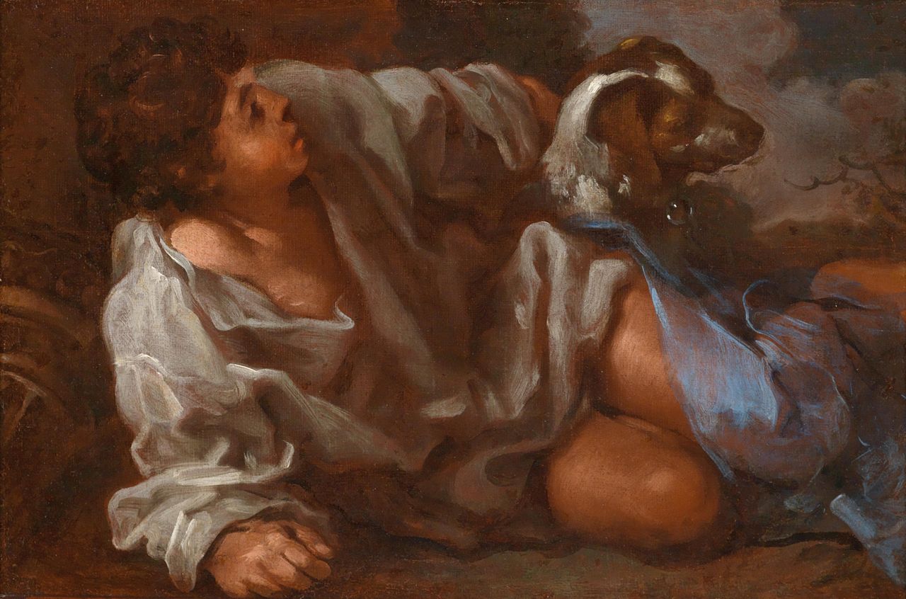 A boy and a dog, vintage artwork by Eberhart Keilhau, 12x8" (A4) Poster