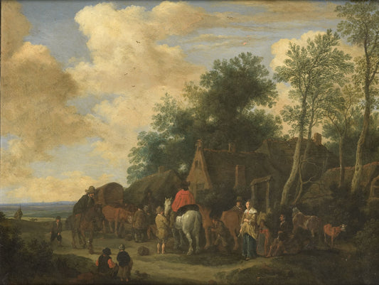 Halt at a Roadside Inn, vintage artwork by Pieter de Molijn, 12x8" (A4) Poster