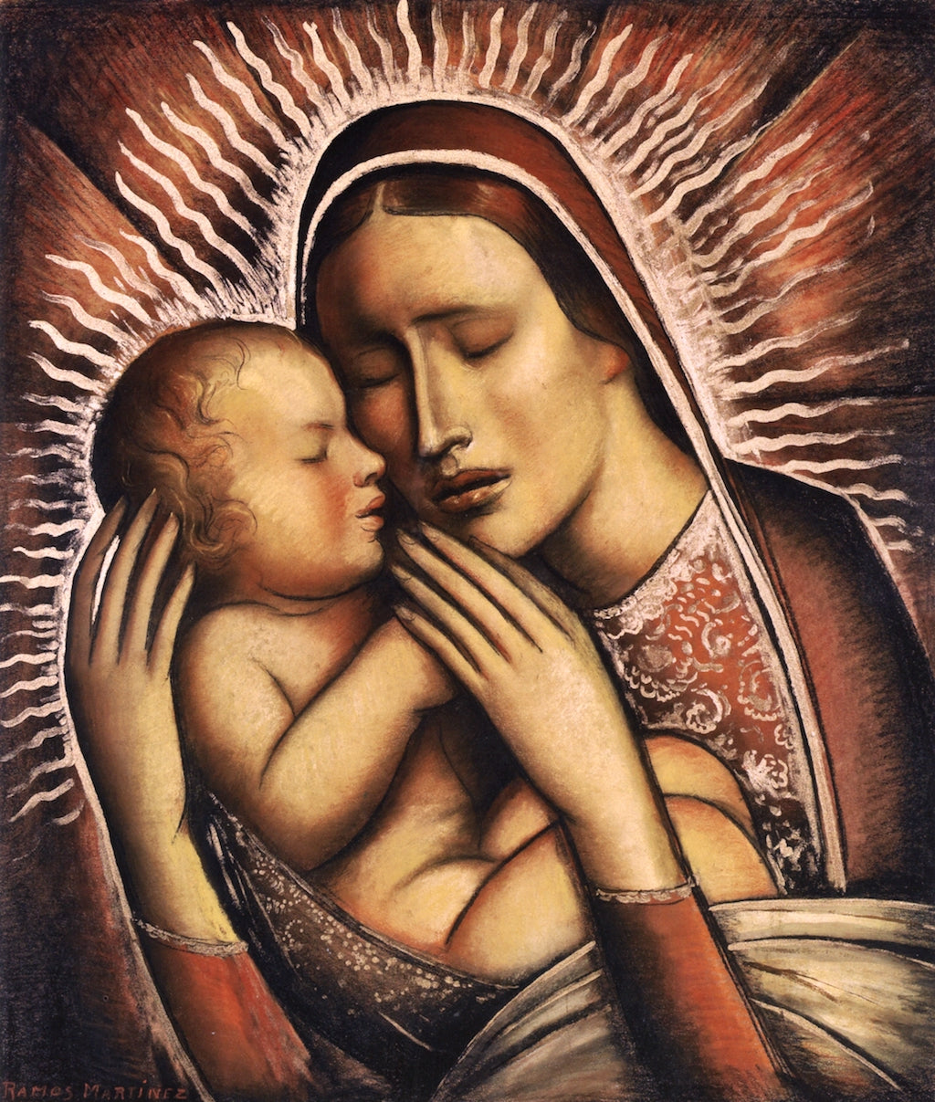 La Virgen y el Niño, vintage artwork by Alfredo Ramos Martinez, 12x8" (A4) Poster