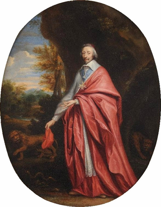 Portrait of Cardinal Richelieu with Animals, vintage artwork by Charles-Alphonse Dufresnoy, 12x8" (A4) Poster