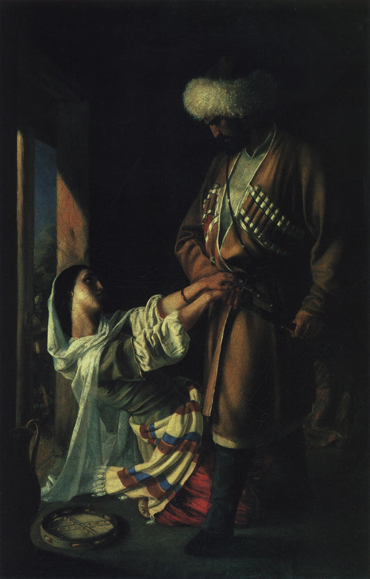 Leila and Haji Abrek, vintage artwork by Nikolai Nikolaevich Ge, 12x8" (A4) Poster