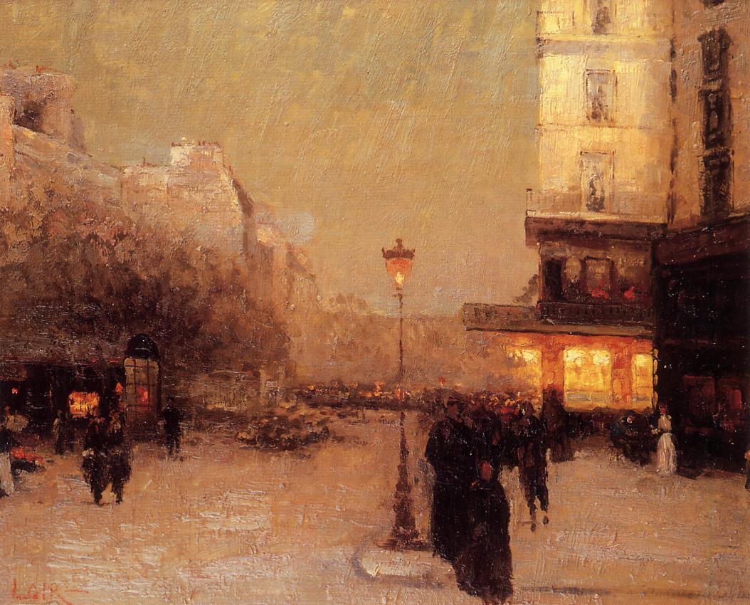 Paris at Night, vintage artwork by Luigi Loir, 12x8" (A4) Poster