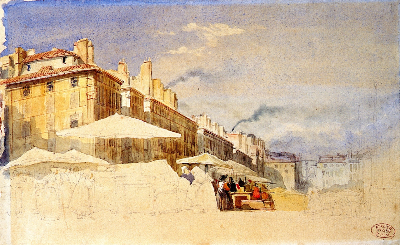 Marseille, marche sur le Cours, vintage artwork by Felix-Francois-Georges-Philbert Ziem, 12x8" (A4) Poster