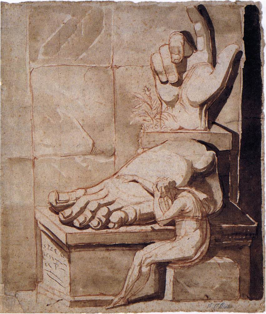 The Artist Moved by  the Grandeur of Antique Fragments, vintage artwork by Johann Heinrich Füseli, 12x8" (A4) Poster