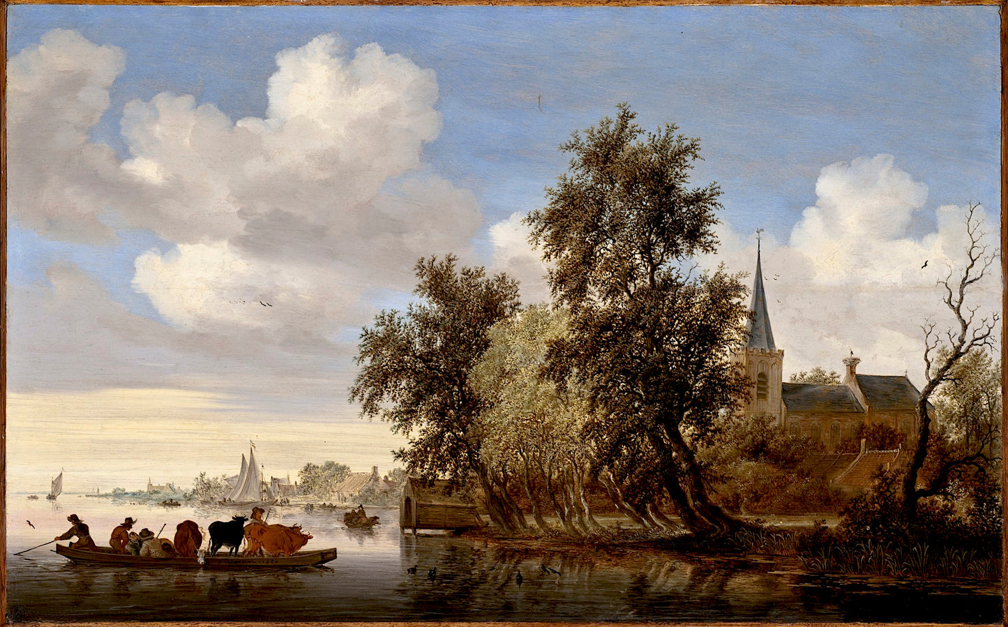 River Landscape with a Ferry, vintage artwork by Salomon van Ruysdael, 12x8" (A4) Poster