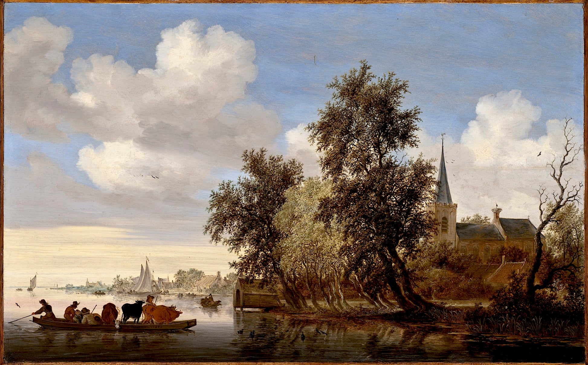 River Landscape with a Ferry, vintage artwork by Salomon van Ruysdael, 12x8" (A4) Poster