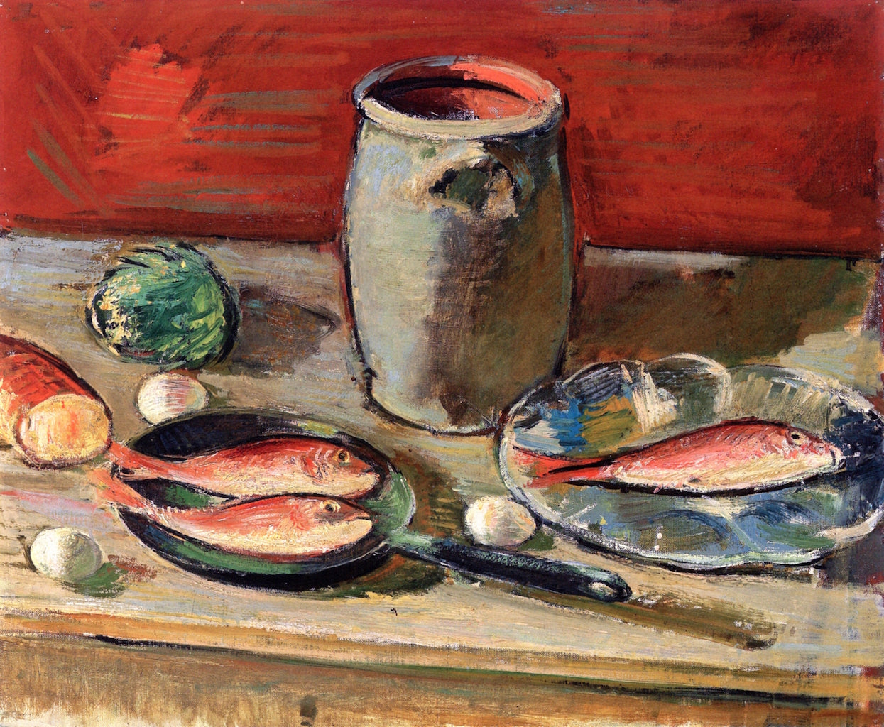 Still Life with Fish and Stein, vintage artwork by Anton Faistauer, 12x8" (A4) Poster