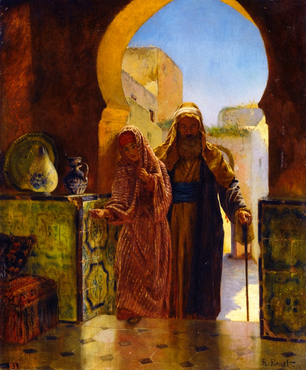 A Helping Hand, vintage artwork by Rudolf Ernst, 12x8" (A4) Poster