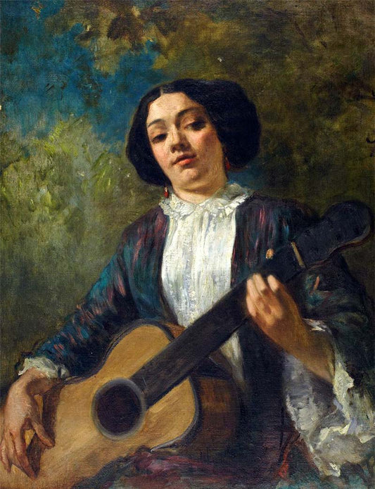 La Guitariste, vintage artwork by Attributed to Thomas Couture, A3 (16x12") Poster Print