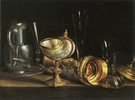 Pieces of goldsmiths and nautilus, vintage artwork by Sebastien Stoskopff, 12x8" (A4) Poster
