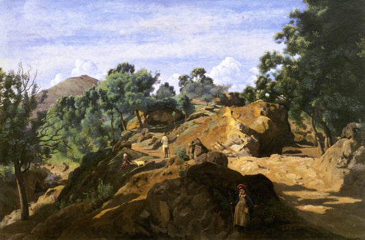 A Chestnut Wood among the Rocks, vintage artwork by Jean-Baptiste-Camille Corot, A3 (16x12") Poster Print