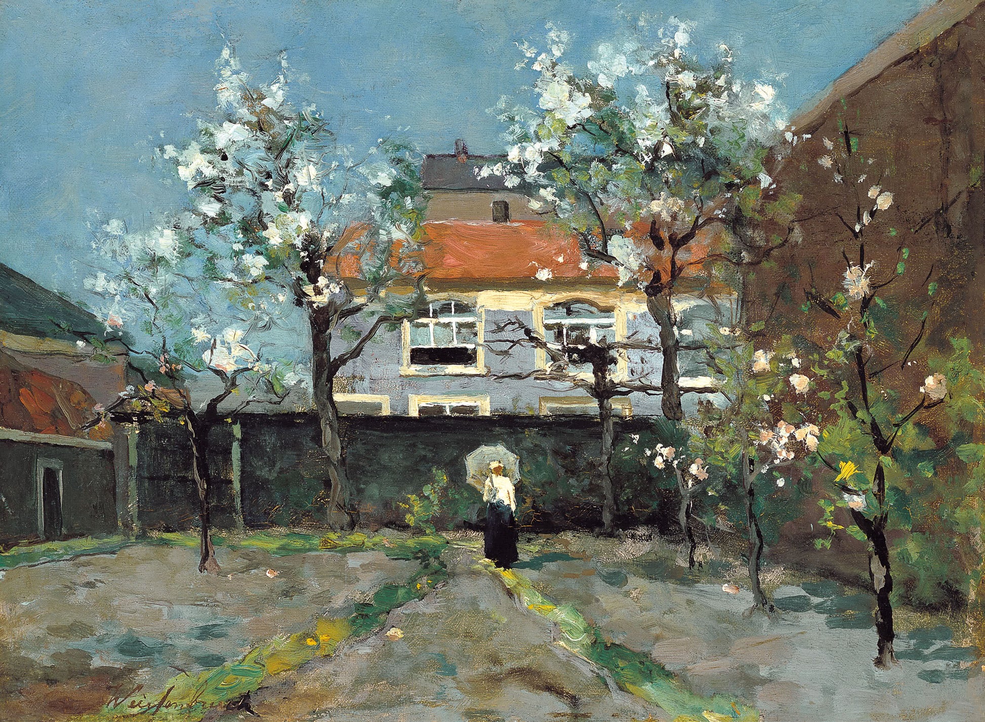 Back-Garden at the Kazernestraat, The Hague, vintage artwork by Johan Hendrik Weissenbruch, 12x8" (A4) Poster