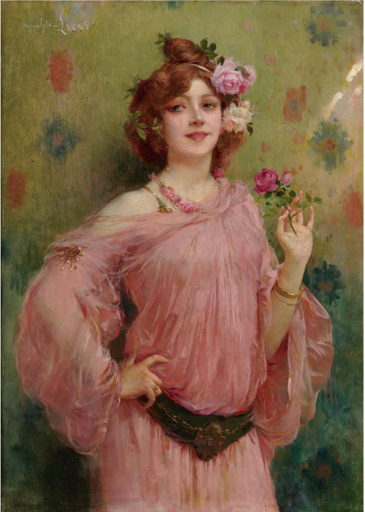 A Beauty in Pink, vintage artwork by Marie-Felix Hippolyte-Lucas, 12x8" (A4) Poster