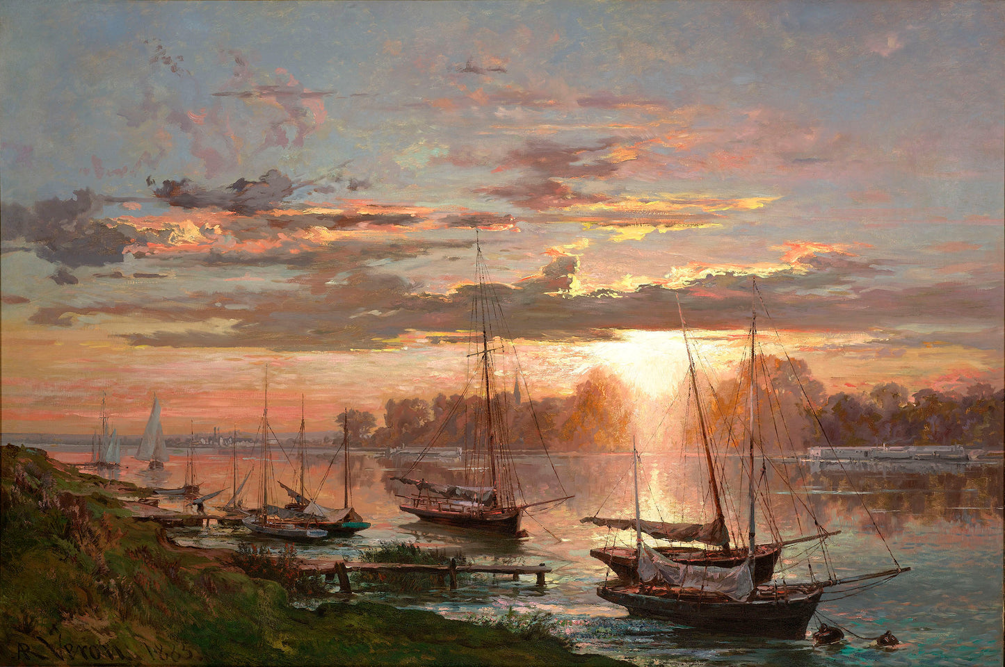 Sailboats, vintage artwork by Alexandre-Rene Veron, 12x8" (A4) Poster