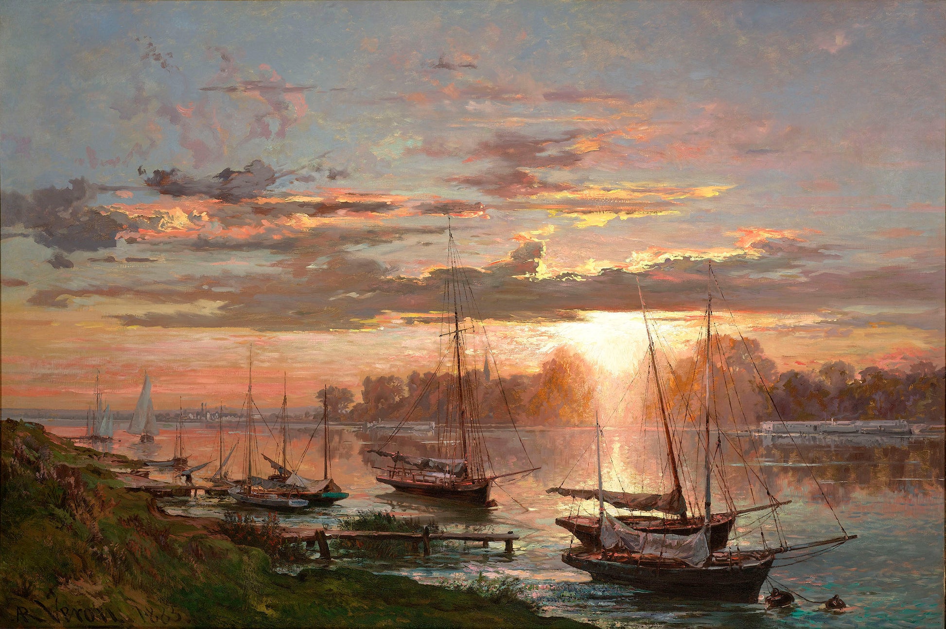 Sailboats, vintage artwork by Alexandre-Rene Veron, 12x8" (A4) Poster
