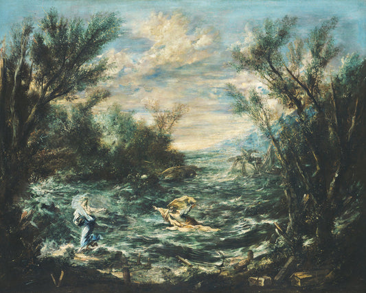 Christ at the Sea of Galilee, vintage artwork by Alessandro Magnasco, 12x8" (A4) Poster