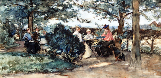 A Sunny Afternoon in a Tea Garden, The Hague, vintage artwork by Johannes Evert Hendrik Akkeringa, 12x8" (A4) Poster