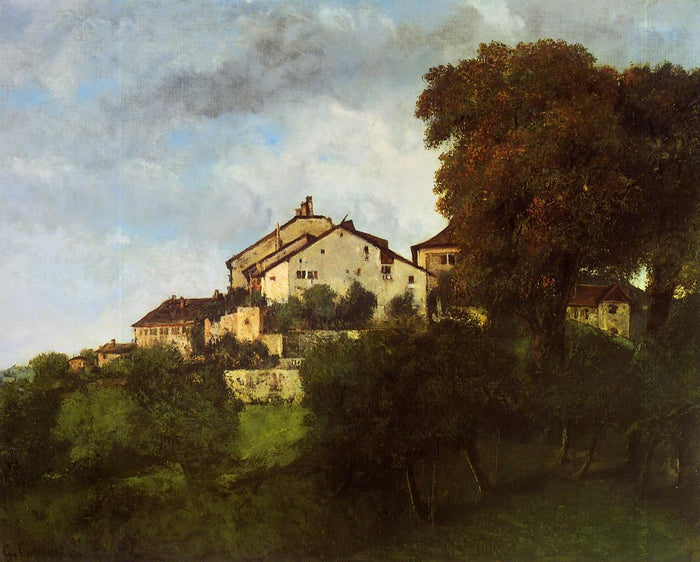 The Houses of the Chateau d'Ornans, vintage artwork by Gustave Courbet, A3 (16x12