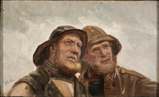 Two Fishermen. Study, vintage artwork by Michael Peter Ancher, 12x8" (A4) Poster