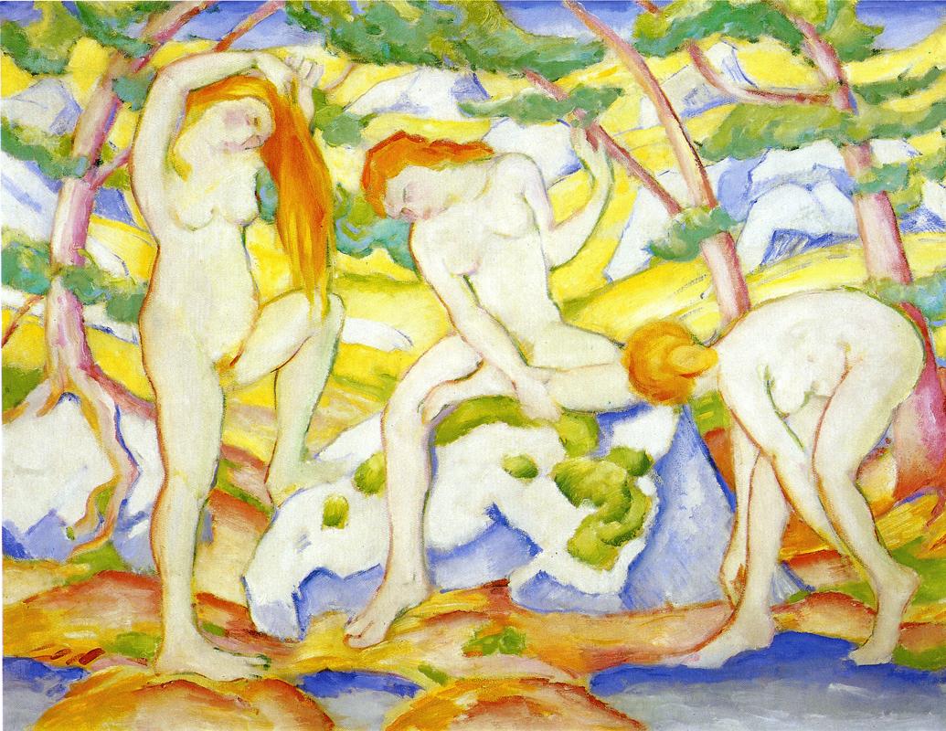 Bathing Girls, vintage artwork by Franz Marc, 12x8" (A4) Poster