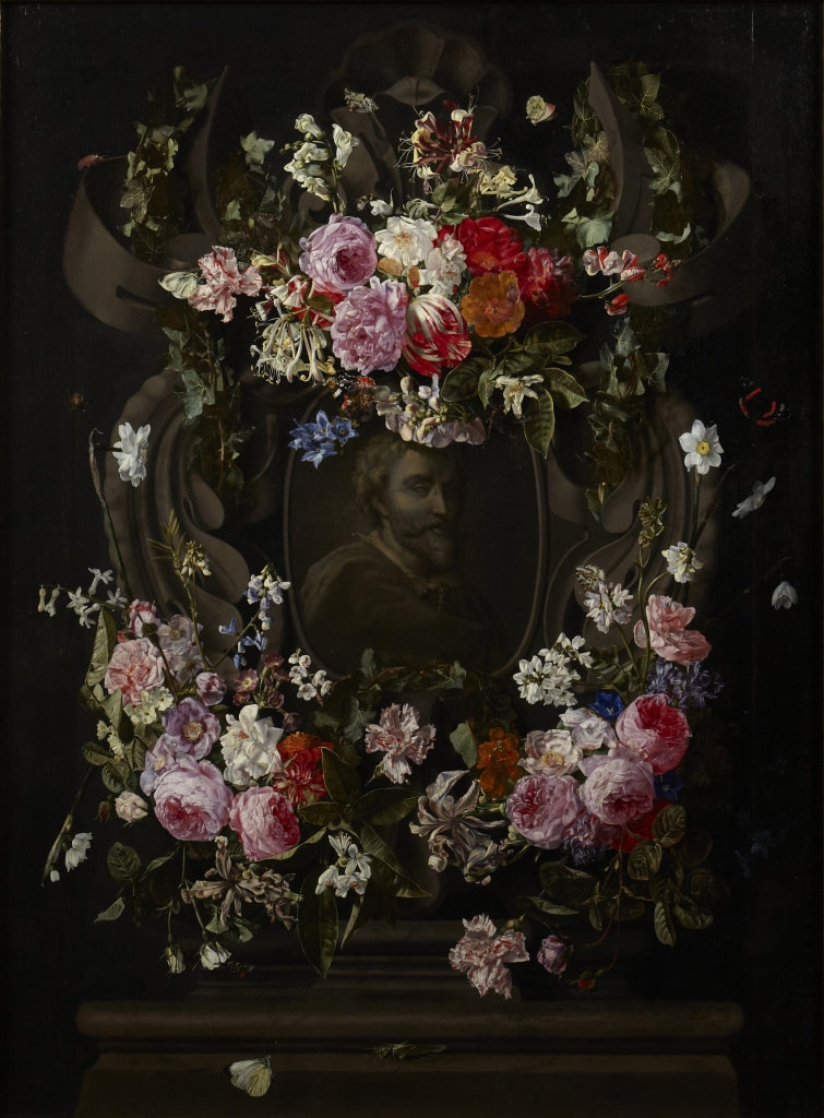 Cartouche with Flowers, vintage artwork by Carstian Luyckx, 12x8" (A4) Poster