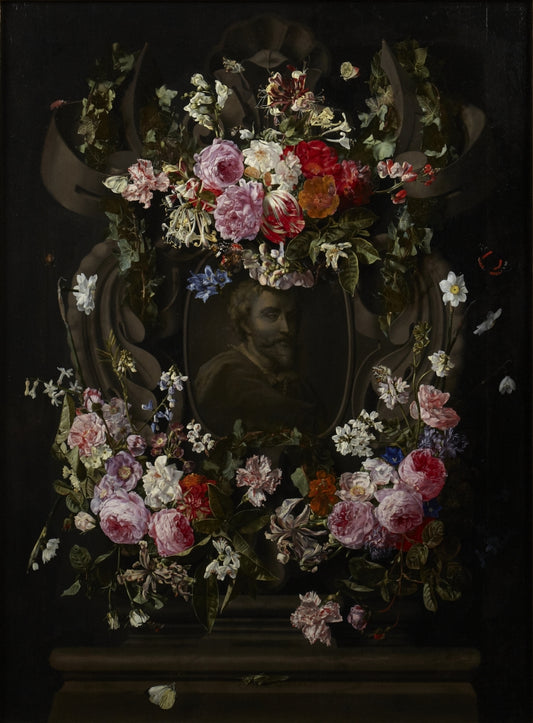 Cartouche with Flowers, vintage artwork by Carstian Luyckx, 12x8" (A4) Poster