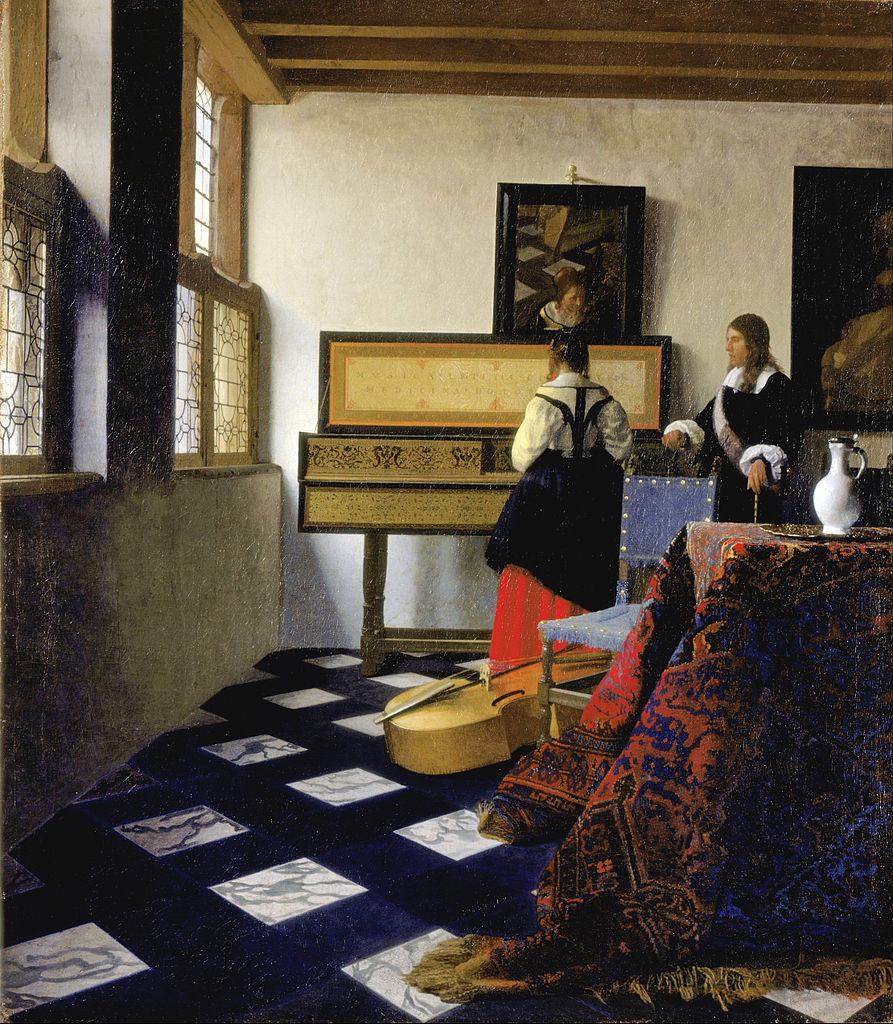 A Lady at the Virginals with a Gentleman, vintage artwork by Johannes Vermeer, 12x8" (A4) Poster