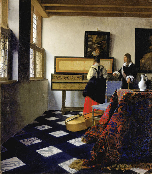 A Lady at the Virginals with a Gentleman, vintage artwork by Johannes Vermeer, 12x8" (A4) Poster