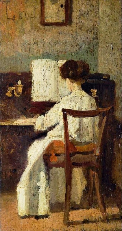 Signora al Pianoforte, vintage artwork by Silvestro Lega, 12x8" (A4) Poster