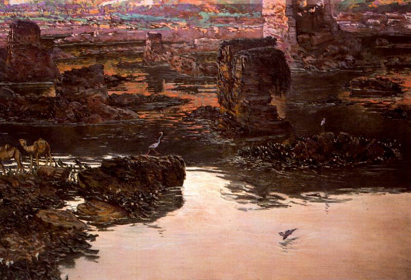 Los Estanques de Salomón, vintage artwork by Antonio Muñoz Degrain, 12x8" (A4) Poster