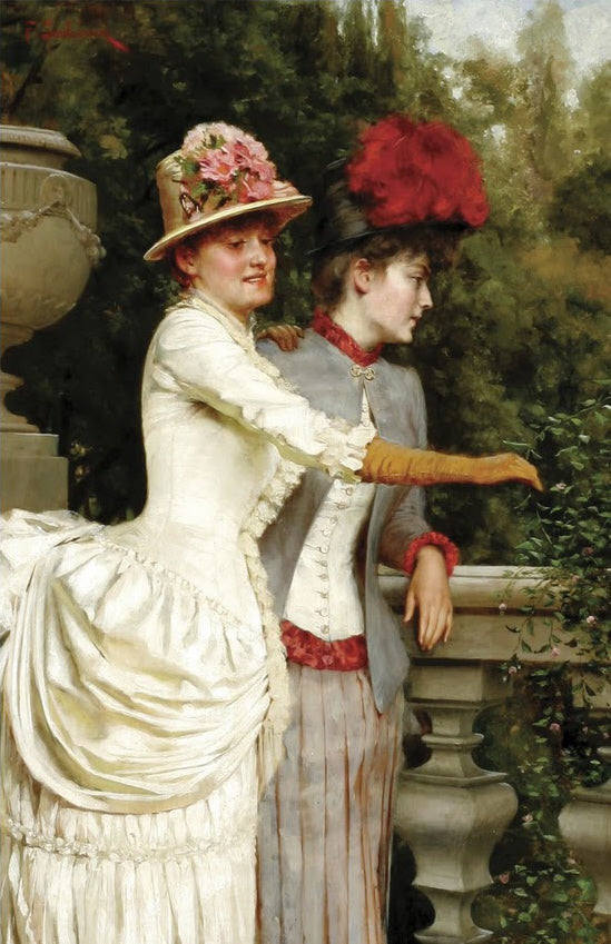 Women on a balcony, vintage artwork by Charles Joseph Frederick Soulacroix, 12x8" (A4) Poster