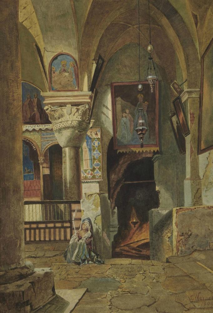 Interior of the Holy Sepulchre (Das Innere der Grabeskirche), vintage artwork by Carl Friedrich Heinrich Werner, A3 (16x12") Poster Print