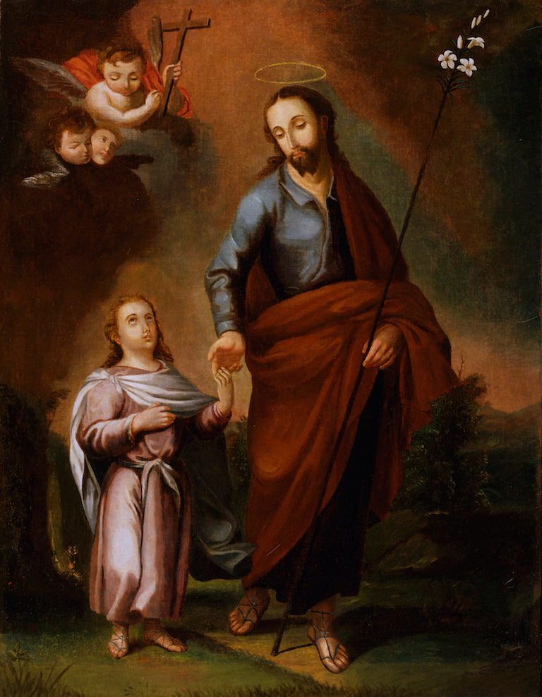 San Jose y el Cristo niño, vintage artwork by Jose Campeche y Jordán, 12x8" (A4) Poster