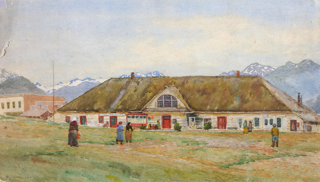 Old Russian Trading Post, Sitka, vintage artwork by Theodore J. Richardson, 12x8" (A4) Poster