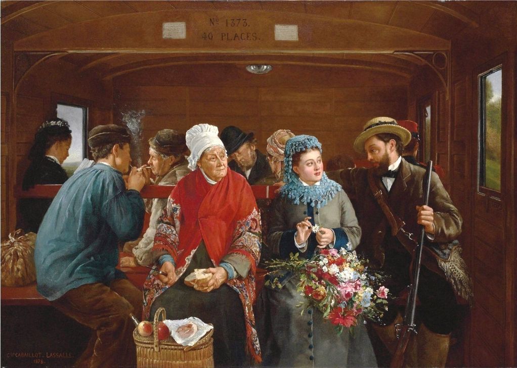 The railway carriage, vintage artwork by Camille-Leopold Cabaillot Lassalle, 12x8" (A4) Poster