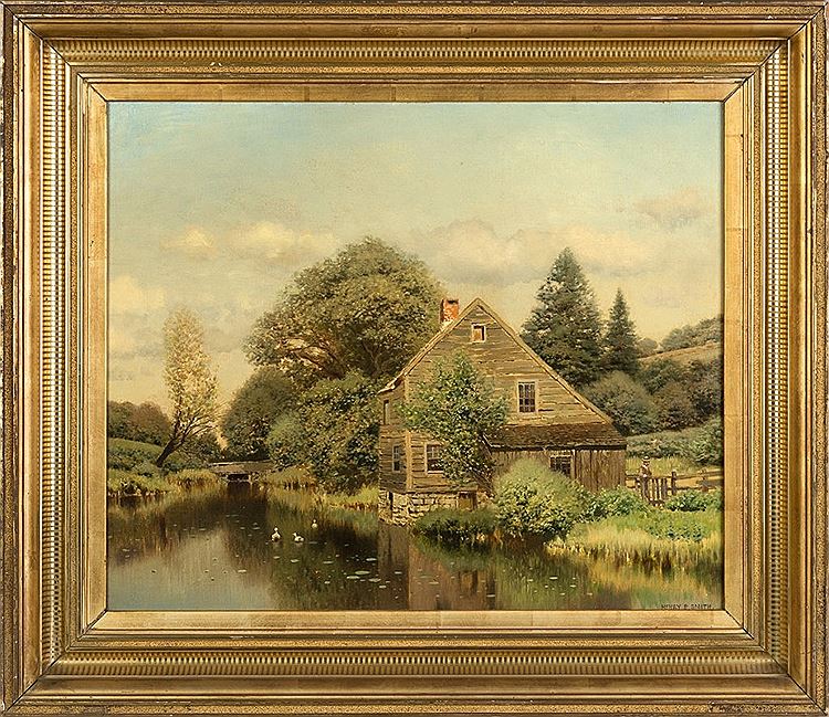 Cottage by  Stream with Ducks, vintage artwork by Henry Pember Smith, 12x8" (A4) Poster