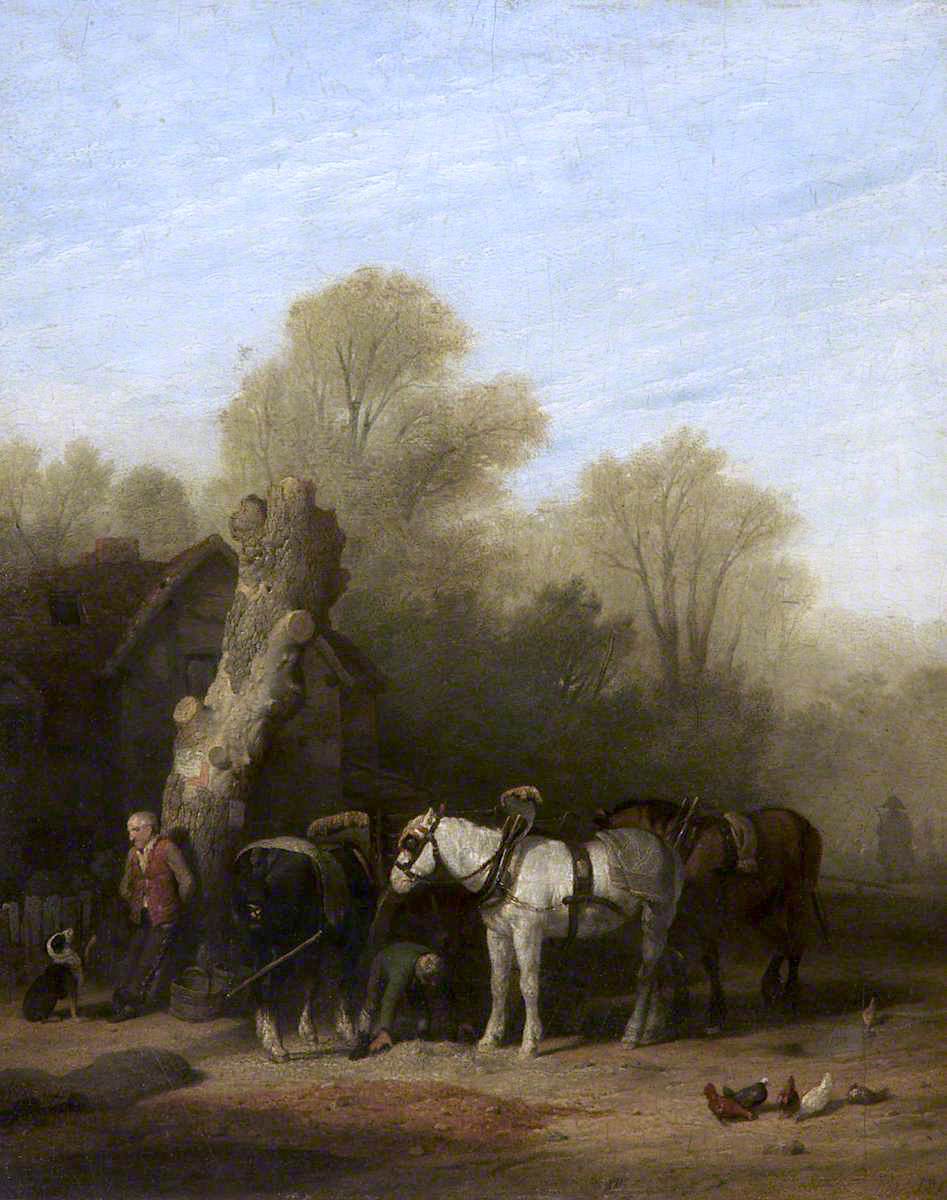 Horses Baiting, vintage artwork by William Mulready, 12x8" (A4) Poster